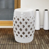 Outsunny 18" Ceramic Garden Stool with Woven Lattice Design, Indoor & Outdoor Decorative Accent Stool, White(m-8)