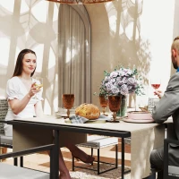 Outsunny 9 Pieces Wicker Patio Dining Set with 4 Armchairs, 4 Stools, Tempered Glass Top, Removable Cushions, Light Grey(m-9)