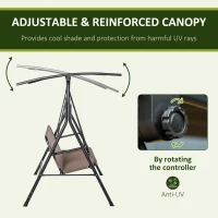 Outsunny 2-Seater Patio Swing Chair, Outdoor Adjustable Canopy Porch Swing with Armrests, Texeline Fabric and Steel Frame, Brown(m-5)