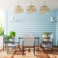 Outsunny 9 Pieces Wicker Patio Dining Set with 4 Armchairs, 4 Stools, Tempered Glass Top, Removable Cushions, Light Grey(m-10)