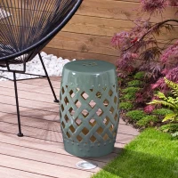Outsunny 13" x 18" Ceramic Garden Stool with Woven Lattice Design & Glazed Strong Materials Decorative Outdoor Stool, Green(m-10)