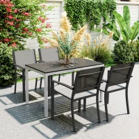 Outsunny Outdoor Dining Table for 4-6 with Easy Maintenance Slatted Top, Rust-Resistant Aluminium Frame, Black(m-1)
