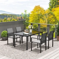 Outsunny 5 Piece Patio Dining Set with 4 Stackable Chairs, Tempered Glass Top, Rust-Resistant Metal Frame(m-10)