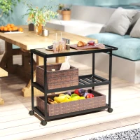 Outsunny Outdoor Bar Cart with Side Handle, 3-Tier Rolling Cart on Wheels with Removable Rattan Basket, Mixed-Brown(m-9)