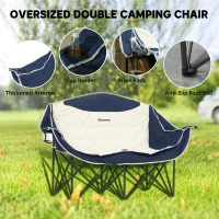 Outsunny Portable Camp Chair, Double Camping Chair with Cup Holders and Carry Bag, Support 551 lbs, Navy Blue(m-4)