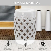 Outsunny 13" x 18" Ceramic Garden Stool with Woven Lattice Design & Glazed Strong Materials Decorative Outdoor Stool, White(m-4)