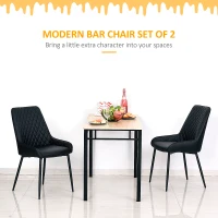 HOMCOM Upholstered Kitchen Chairs, Modern Dining Chairs Set of 2 with Diamond Tufting and Steel Legs for Dining Room, Black(m-5)