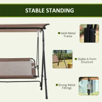 Outsunny 2-Seater Patio Swing Chair, Outdoor Adjustable Canopy Porch Swing with Armrests, Texeline Fabric and Steel Frame, Brown(m-6)