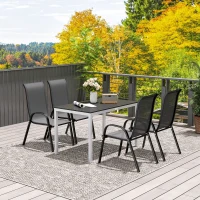 Outsunny Outdoor Dining Table for 4-6 with Easy Maintenance Slatted Top, Rust-Resistant Aluminium Frame, Black(m-10)