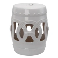 Outsunny 14" x 17" Ceramic Garden Stool with Double-Coin Knotted Ring Design & Strong Glazed Material, Decorative Outdoor Stool, Home Collection, White(m-12)