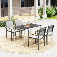 Outsunny Outdoor Dining Table for 4-6 with Easy Maintenance Slatted Top, Rust-Resistant Aluminium Frame, Black(m-8)