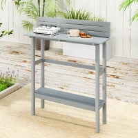 Outsunny 110cm Rectangle Outdoor Bar Table with Built-in Footrest, Slatted Top, Grey(m-10)