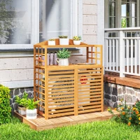 Outsunny Outdoor Air Conditioner Fence Privacy Screen, Wood AC Fence Potting Table with Shelves for Patio, Light Brown(m-8)