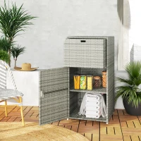 Outsunny Outdoor Towel Rack for Pool w/ Drawer & Cabinet, Gray(m-9)