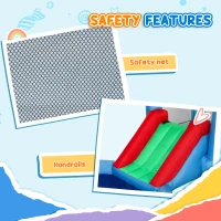 Qaba 4 in 1 Inflatable Bounce House with Slide, Basketball Hoop, Ball Pit, 370W Blower, Storage Bag, 163" x 81" x 75"(m-6)
