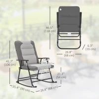 Outsunny Folding Rocking Chair Set of 2 Padded Rockers with Armrest, Light Grey(m-3)