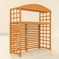 Outsunny Outdoor Air Conditioner Fence Privacy Screen, Wood AC Fence Potting Table with Shelves for Patio, Light Brown(m-9)