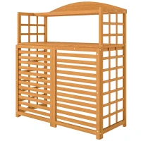 Outsunny Outdoor Air Conditioner Fence Privacy Screen, Wood AC Fence Potting Table with Shelves for Patio, Light Brown(m-1)
