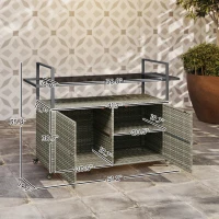 Outsunny 2-Tier Shelf PE Rattan Outdoor Bar Table, Glass Top Outdoor Serving Cart with Cabinet, Mixed Gray(m-3)