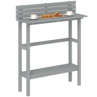Outsunny 110cm Rectangle Outdoor Bar Table with Built-in Footrest, Slatted Top, Grey(m-11)