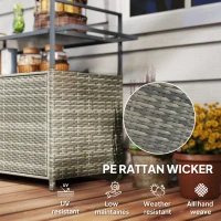 Outsunny 2-Tier Shelf PE Rattan Outdoor Bar Table, Glass Top Outdoor Serving Cart with Cabinet, Mixed Gray(m-5)