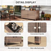 Outsunny 2-Tier Shelf PE Rattan Outdoor Bar Table, Glass Top Outdoor Serving Cart with Cabinet, Mixed Brown(m-8)