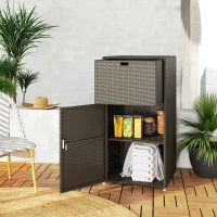 Outsunny Outdoor Towel Rack for Pool w/ Drawer & Cabinet, Dark Brown(m-9)