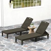 Outsunny Set of 2 lounger chair, Waterproof Resin Exterior Lounge Chairs with 4-Position Adjustable Backrest for Backyard, Black(m-9)