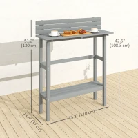 Outsunny 110cm Rectangle Outdoor Bar Table with Built-in Footrest, Slatted Top, Grey(m-3)