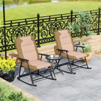 Outsunny 3-Piece Outdoor Foldable Rocking Chair Set, Light Brown(m-9)