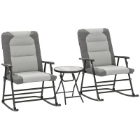 Outsunny 3-Piece Outdoor Foldable Rocking Chair Set, Light Grey(m-2)