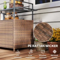 Outsunny 2-Tier Shelf PE Rattan Outdoor Bar Table, Glass Top Outdoor Serving Cart with Cabinet, Mixed Brown(m-5)