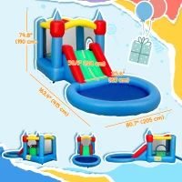 Qaba 4 in 1 Inflatable Bounce House with Slide, Basketball Hoop, Ball Pit, Blower, Storage Bag, 163" x 81" x 75"(m-3)