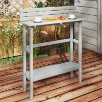 Outsunny 110cm Rectangle Outdoor Bar Table with Built-in Footrest, Slatted Top, Grey(m-7)