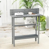 Outsunny 110cm Rectangle Outdoor Bar Table with Built-in Footrest, Slatted Top, Grey(m-8)