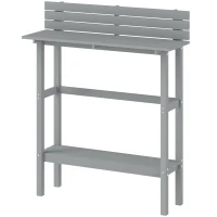 Outsunny 110cm Rectangle Outdoor Bar Table with Built-in Footrest, Slatted Top, Grey(m-2)