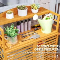 Outsunny Outdoor Air Conditioner Fence Privacy Screen, Wood AC Fence Potting Table with Shelves for Patio, Light Brown(m-4)