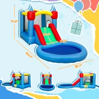 Qaba 4 in 1 Inflatable Bounce House with Slide, Basketball Hoop, Ball Pit, 370W Blower, Storage Bag, 163" x 81" x 75"(m-3)