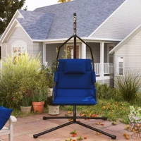 Outsunny Hammock Chair with Stand and PA Coating Cushion, Hanging Swing Chair with Steel Frame for Indoor and Outdoor, Dark Blue(m-10)