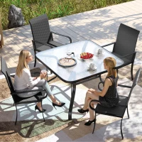 Outsunny 4 Piece PE Rattan Patio Dining Chairs with Steel Frame,  for Garden, Backyard, Pool Side, Porch, Black(m-7)