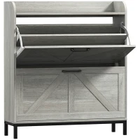 HOMCOM Shoe Cabinet Organizer with 2 Flip Drawers, Legs, Narrow Shoe Storage Cabinet for Entryway, Hallway, Light Gray(m-12)