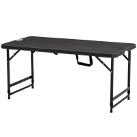 Outsunny Foldable Patio Dining Table for 4, Height Adjustable Outdoor Table for Garden Lawn Backyard, Dark Grey(m-2)