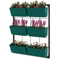 Outsunny 3-Tier Hanging Planter with 6 Pots for Indoor and Outdoor Use, Wall Planter, Self Draining & Wall Mounted, Green(m-1)