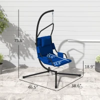 Outsunny Hammock Chair with Stand and PA Coating Cushion, Hanging Swing Chair with Steel Frame for Indoor and Outdoor, Dark Blue(m-3)