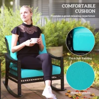 Outsunny 3 Piece Outdoor PE Rattan Rocker Chair Set, Rocking Chair with Tempered Glass Table Top, Turquoise Green(m-6)