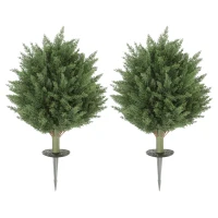 HOMCOM 24" Artificial Cypress Trees with Ground Stake, Set of 2 Artificial Plants for Indoor & Outdoor, UV Resistant, Green(m-11)