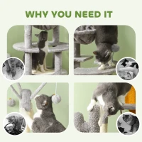 PawHut 71" Cat Tree, Cat Tower with Scratching Posts, Sisal Pad, Cat Condo, Bed, Hammock, Platforms, Toy Balls, Light Grey(m-9)