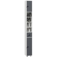 kleankin 71" Small Bathroom Storage Cabinet, Narrow Toilet Paper Cabinet with Open Shelves, 2 Cabinets, Adjustable Shelves, Gray(m-11)