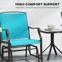 Outsunny 3 Piece Patio Glider Set Outdoor Gliders with Breathable Mesh Seat, Glass Top Table for Garden, Yard, Blue(m-7)