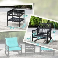 Outsunny 3 Piece Outdoor PE Rattan Rocker Chair Set, Rocking Chair with Tempered Glass Table Top, Turquoise Green(m-3)